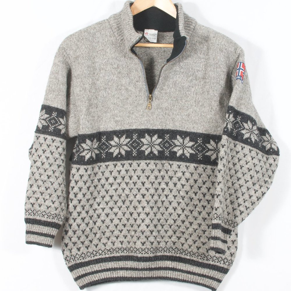 ASA Gjestal Spinneri Women's 1/2-zip Sweater S Gray Norwegian Snowflake Wool